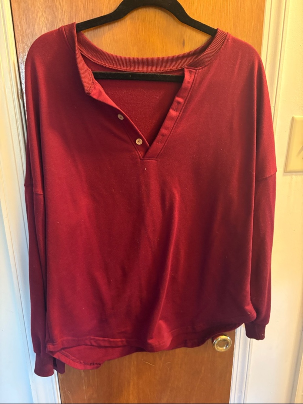 Relaxed Burgundy Henley Pullover